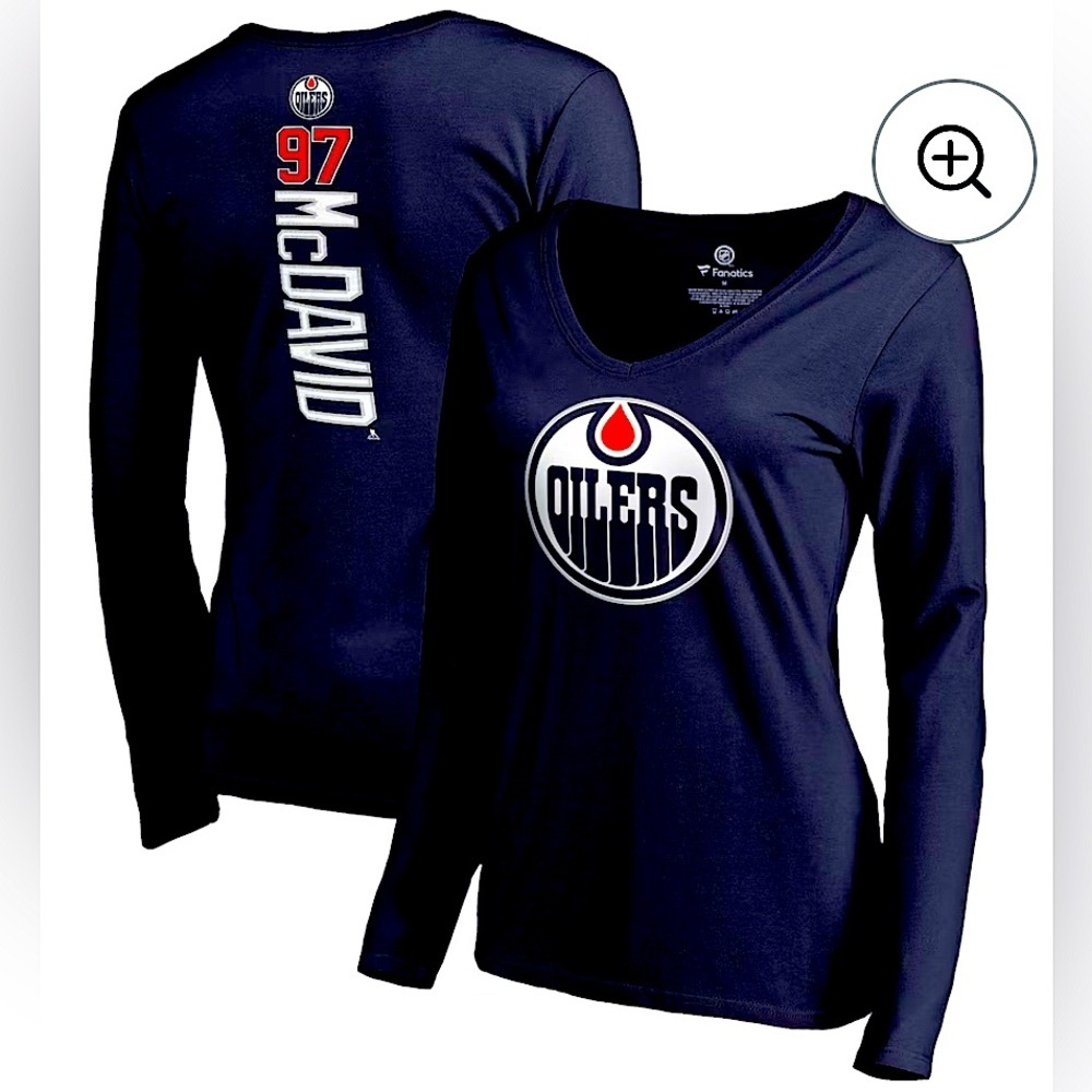 New Fanatics 100% cotton Oilers 97 McDavid long sleeve shirt women’s size M - L